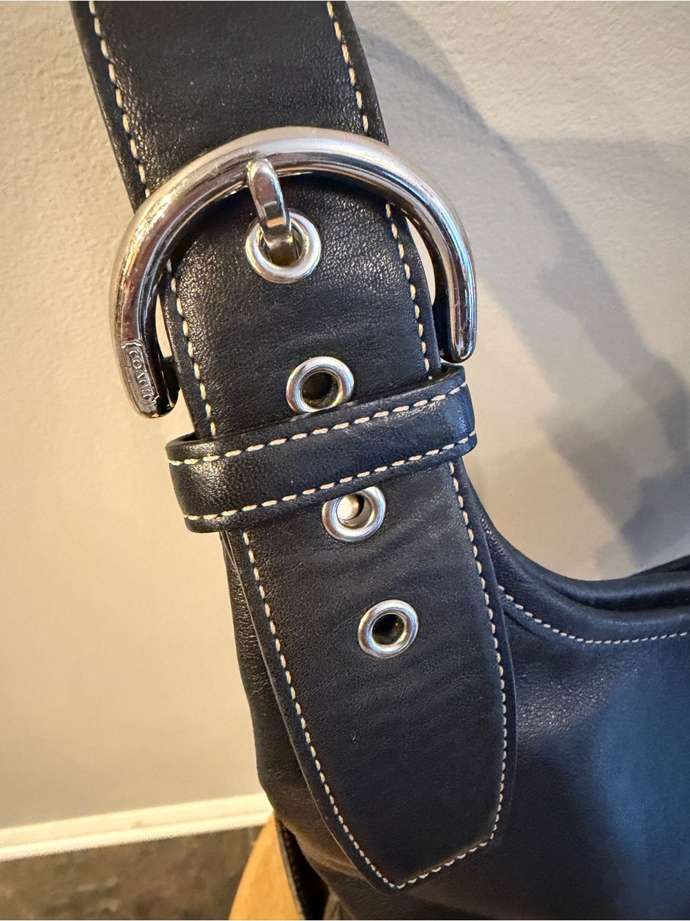 Vintage Coach Soho Legacy Slim Purse Black Hippie Hobo Bag Large Buckles - Picture 2 of 13